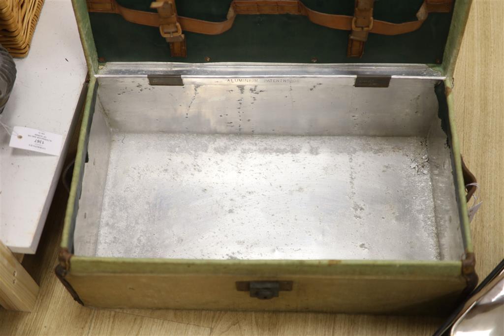 A vintage French picnic set and canvas picnic hamper